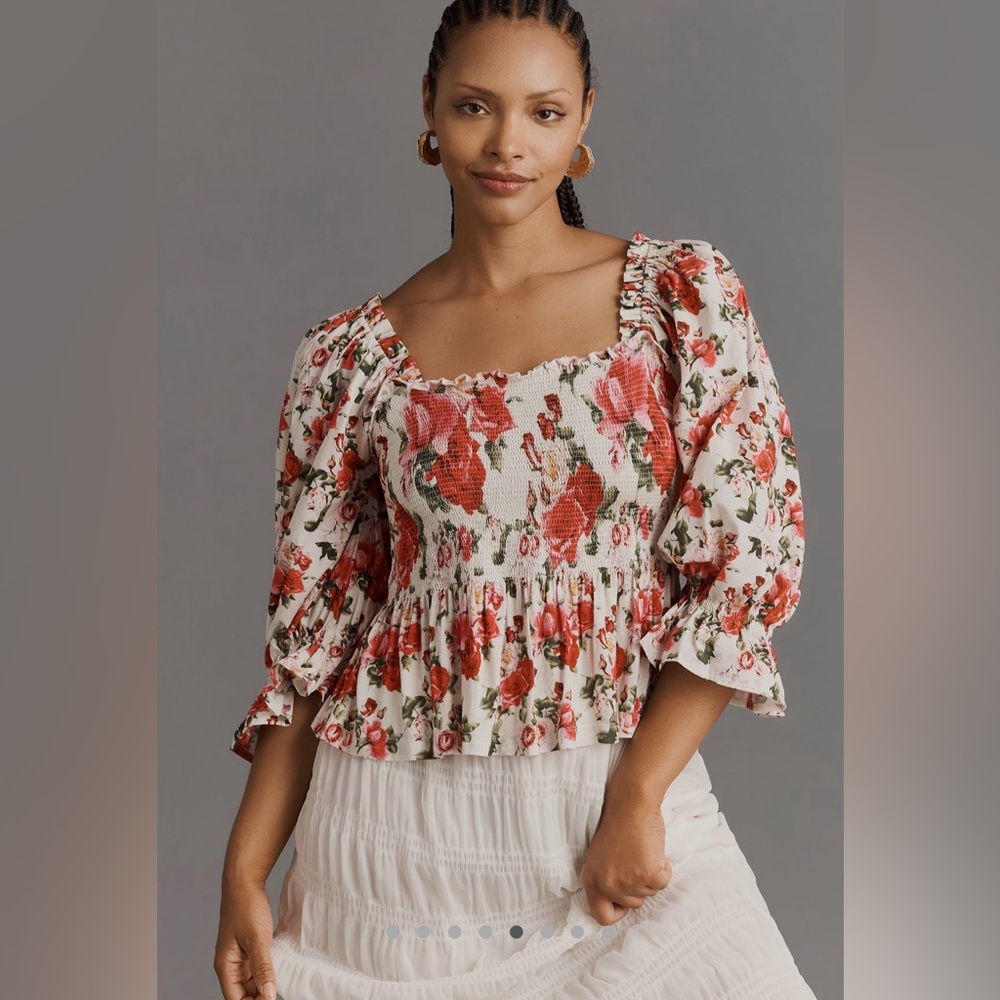 Floral Smocked Peplum Top - Red Floral